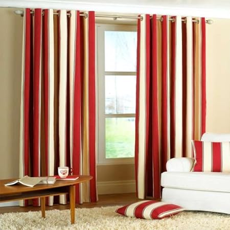 Gatsby Stripe Panama Eyelet Lined Curtains Raspberry 46 X 72