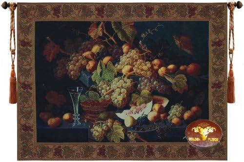 Fabric Bureau Beautiful Vine Yard Grapes Fruits Fine Tapestry Jacquard Woven Wall Hanging Art Decor