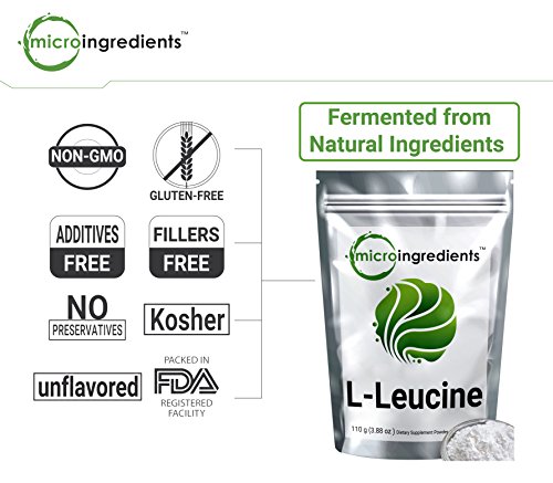 Micro Ingredients Plant-Based L-Leucine Powder, 500 grams (1.1 lb)