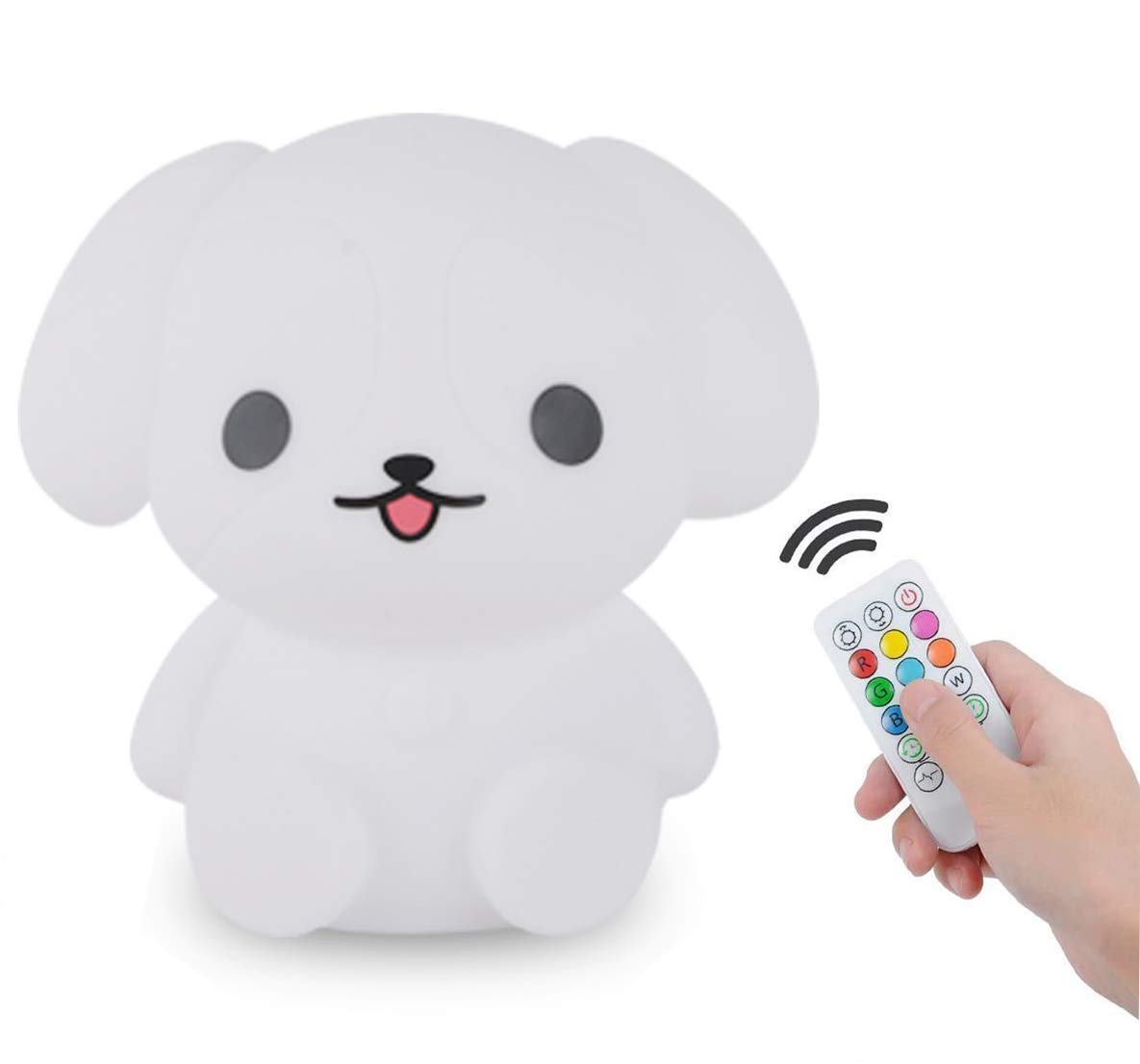 Tianhaixing Night Light Kids with Cute Dog Design Baby Children's Room LED Bedside Lamp with Changeable RGB Colors Rechargeable Night Light Compatible with Touch-Control & Remote Control - Dog — image 1