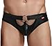ONEFIT Mens Sexy Underwear Faux -Leather Jockstrap Breathe Holes G-String, Black, Medium