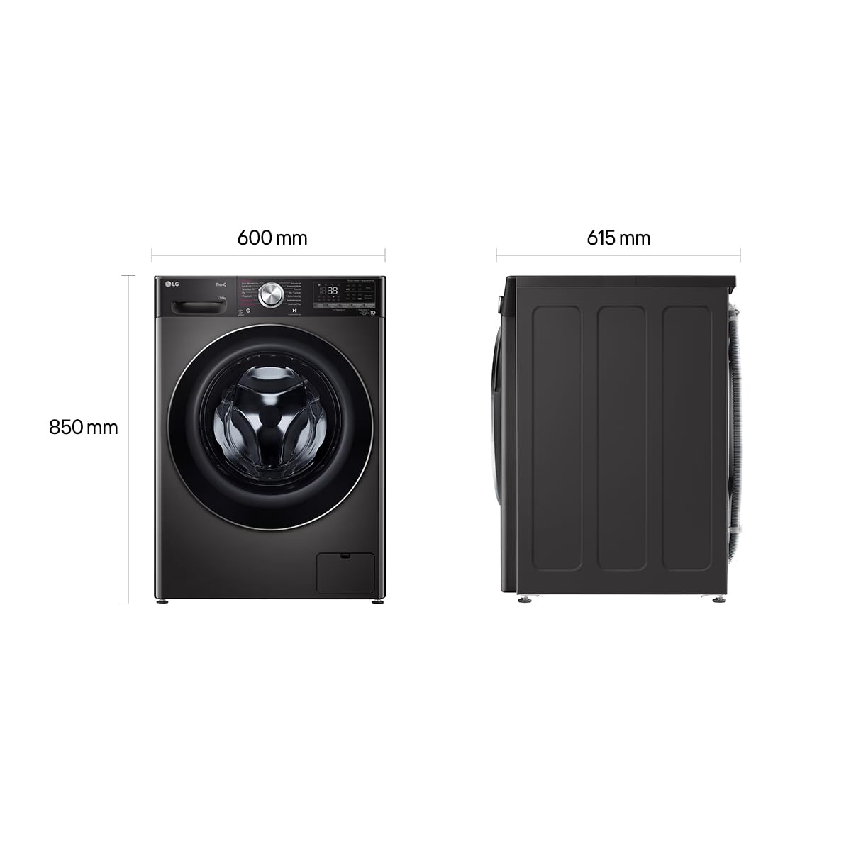 LG V9WD128H2B, Klasse A, Waschtrockner 12-8 kg, 1360 U/min, AI Direct Drive, Nachlegefunktion, Schnellwaschgang in 39 Min., mit Dampf, 60 x 61 x 85 cm ꟷ Black Stainless Steel 5
