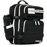 WOLFpak 25L Athletic Gym Backpack (Alpha Black w/White Accents) Durable 1000D Waterproof Oxford Material with MOLLE Webbing, Laptop Pocket & Dual Cup Holders