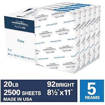 Hammermill 20lb Copy Paper, 8.5 x 11, 5 Ream Case, 2,500 Sheets, Made in USA, Sustainably Sourced From American Family Tree Farms, 92 Bright, Acid Free, Economical Multipurpose Printer Paper, 113600C