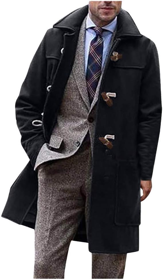 Men's Winter Warm Windbreaker Tunic Fashion Simple Overcoat Coat Notched Lapel Solid Color Casual Business Outwear