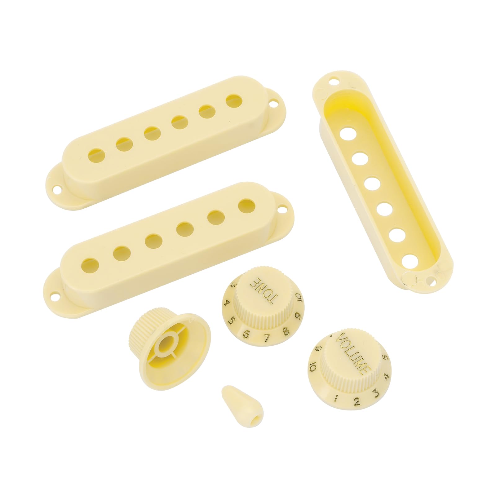 Unxuey Electric Guitar Single Coil Pickup Cover Switch Tip 1 Volume 2 Tone Knobs Set for Fender Stratocaster Strat ST Electric Guitar Replacement Parts Cream