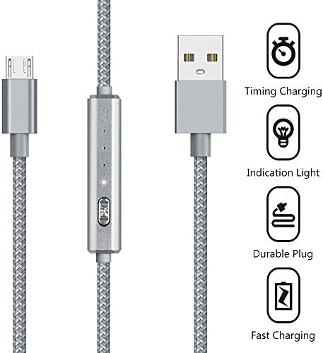 Eleshroom Android Micro USB Cable, 3ft Nylon Braided Timing Charging Cable High Speed Charging and Data Sync Cord for Android Cellphones Samsung, PS4, Tablets, Kindle, Mp3, Speakers, and more(Grey)