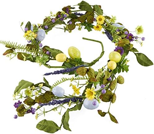 57 Inch Long Springtime Artificial Foliage and Easter Egg Garland for Floral Arranging, Displaying and Crafting