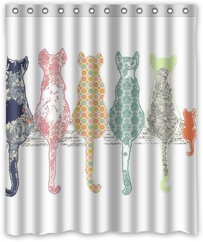 Colorful Cat Back Shower Curtain-Polyester Waterproof Shower Curtain 12 Hooks Included, Bathroom Accessories, 72" x 72"