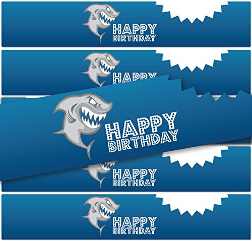 24 Kids Birthday WATERPROOF Stickers for Disposable Water Bottles | (Shark2)