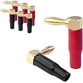 VCELINK Right Angle Banana Plugs 4 Pairs/8 Pack, 90 Degree 4mm 24K Gold Plated Dual Screw Type Speaker Connector for Speaker Wire, Red and Black