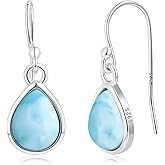 Larimar Dangle Earrings, 925 Sterling Silver Gemstone Larimar Drop Earrings for Women