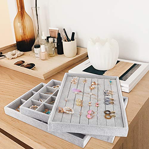 Mebbay Stackable Jewelry Trays for Drawers, Velvet Jewelry Trays