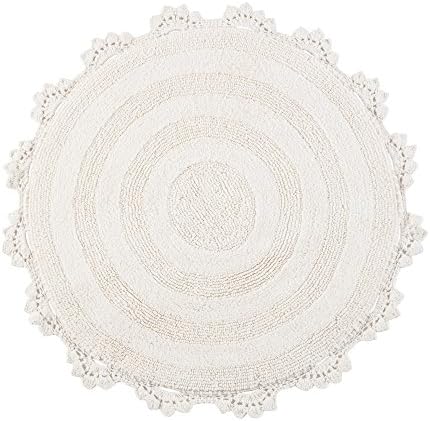 Madeleine Home Gottschalk Crochet Border Tufted Bath Rug | Super Absorbent Quick Dry Shower Rugs | Machine Washable Floor Mats for Tub, Shower, Bathroom, Kitchen, Entryway, Bedroom | 36" Round Ivory