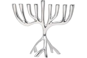 Yair Emanuel Modern Tree of Life Hanukkah Menorah - Contemporary Aluminum Design - Three Fits Standard Hanukkah Candles (7 Inch)