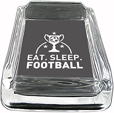 Have Fun Gifts Glass Square Ashtray for outdoor With Four Places To Drop Your Cigarette-Thick And Transparent Glass Tray With EAT.SLEEP.FOOTBALL