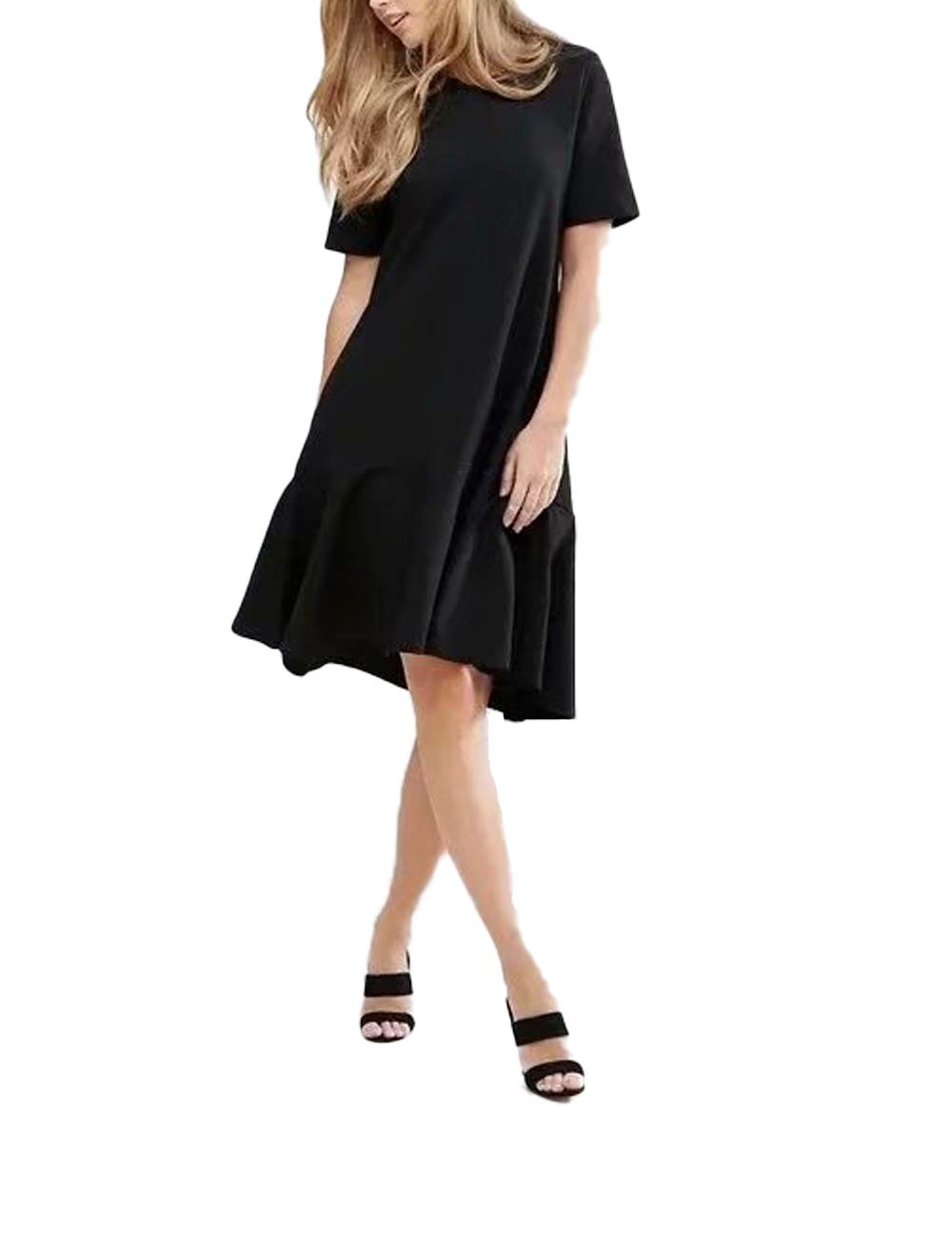 OBERORA Summer Dresses for Women Casual Short Sleeve Round Neck High Low Loose Pocket Cocktail Ruffle Mermaid Dress