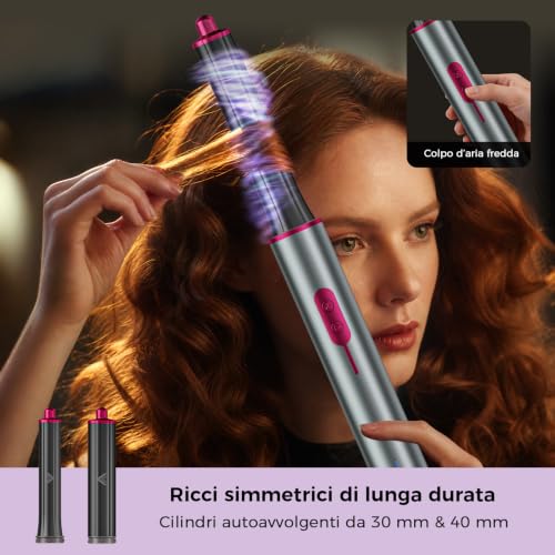 Air Styler 7 in 1 Coanda: Modellatore Multifunzione con Tecnologia Ionica | Custodia in Pelle, Boucleur 30&40mm, Asciugatura rapida 1700W, per Tutti i Capelli: Arriccia, Liscia, Volumizza, Senza Danni