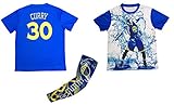 Steph Curry Jersey Style T-shirt Kids Curry Blue T-shirt Gift Set Youth Sizes ✓ Premium Quality ✓ ✓ Gift Basketball Curry Arm Sleeve (YS 6-8 Years Old, Curry)