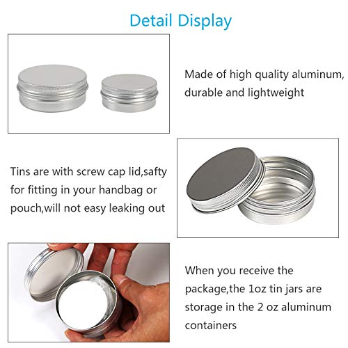 LANMOK 24 Pcs Aluminum Tin Jars (1oz 30ml + 2oz 60ml) Cosmetic Containers Round Tin Cans with Screw Cap Lid for DIY Crafts,Cosmetics,Salve,Candle,Travel Storage - Thumbnail 5