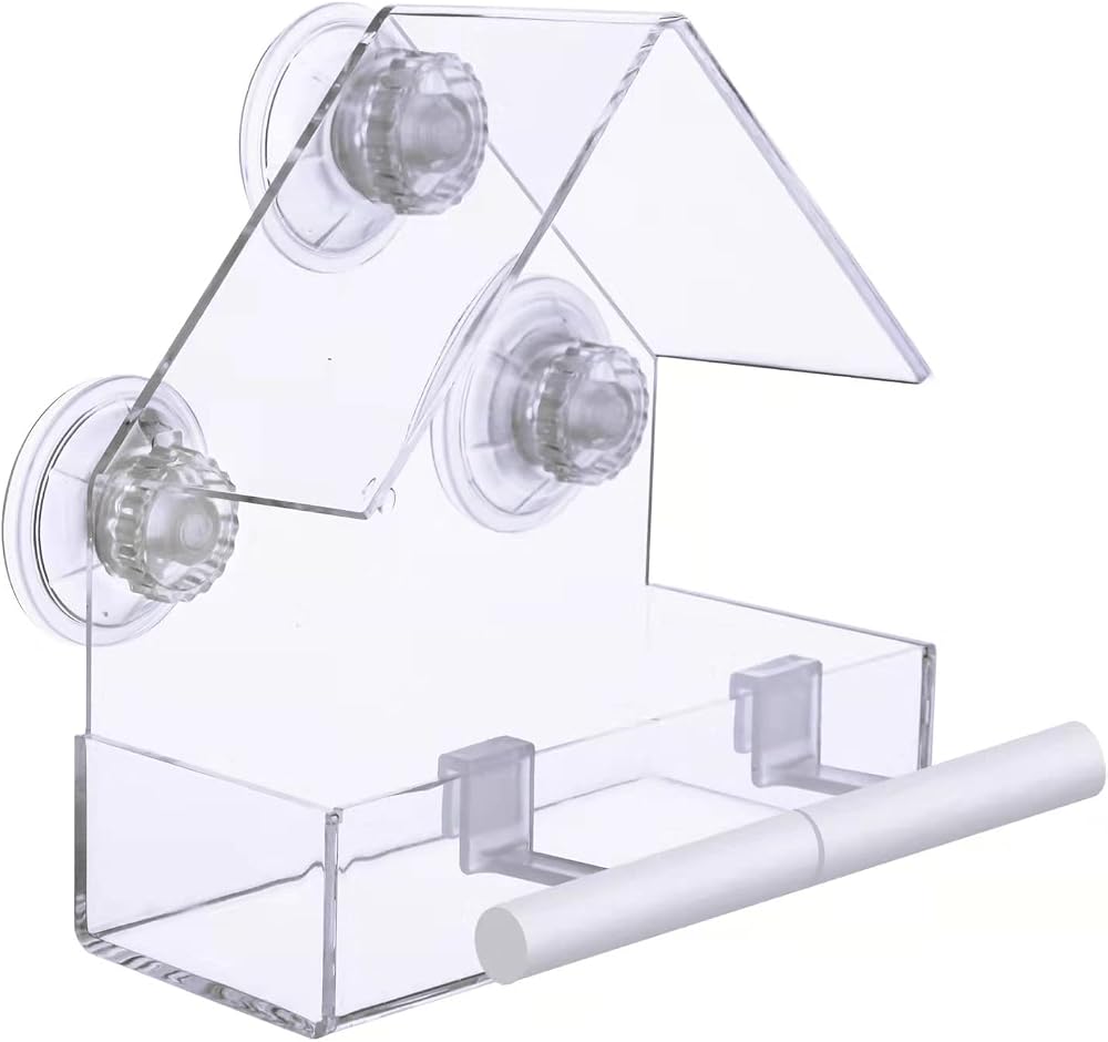 LIANGPIN Acrylic Window Bird Feeder, Extra Strong Suction Cups, Drainage Holes