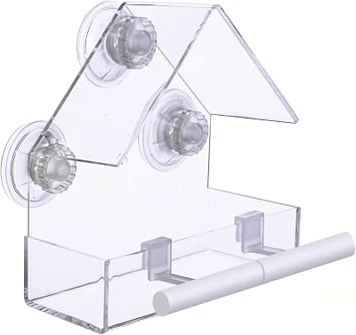 LIANGPIN Acrylic Window Bird Feeder, Extra Strong Suction Cups, Drainage Holes