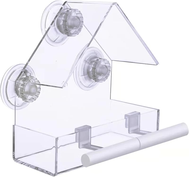 LIANGPIN Acrylic Window Bird Feeder, Extra Strong Suction Cups, Drainage Holes