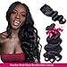 Brazilian Body Wave Human Hair 3 Bundles With Closure (20/22/24+20 Inch)Virgin Hair Weave With Lace Closure Free Part Natural Black
