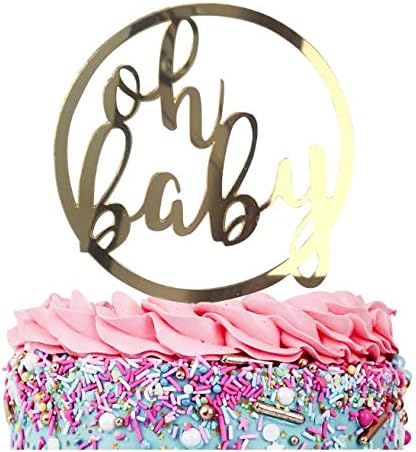 GenderSense OH BABY Cake Topper | Premium Double Sided Gold Acrylic | Perfect for a Baby Shower or Gender Reveal Party