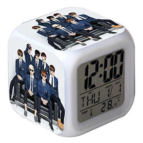 Skisneostype Kpop BTS 7 Color LED Digital Alarm Clock Cute Cartoon Bangtan Boys Touch Night