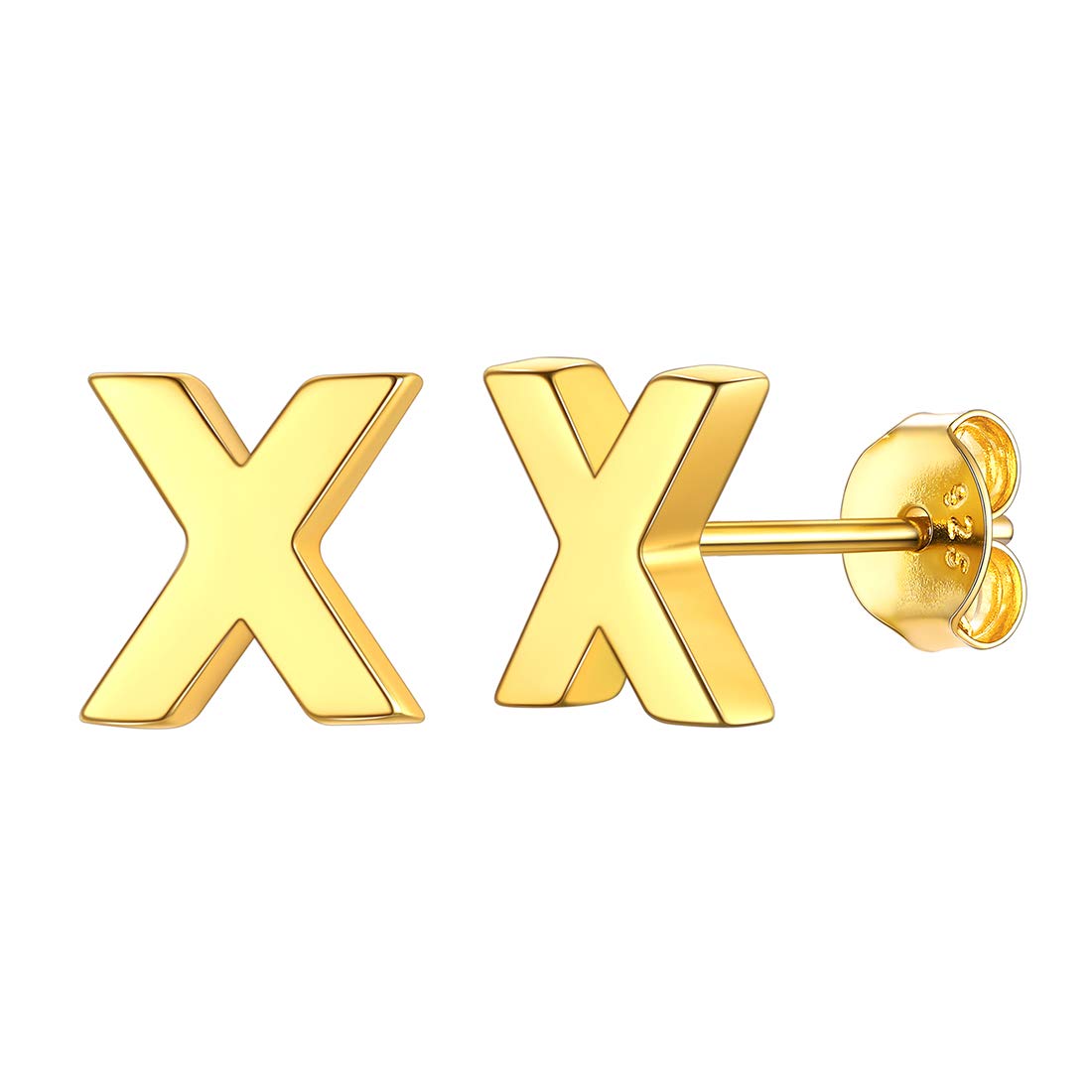 ChicSilver Gold Plated Initial X Earrings Letter Monogram Jewelry Alphabet Post Earring Studs Fits Sensitve Ears