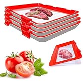 Food Plastic Preservation Tray, Stackable Food Tray Reusable Creative fresh tray storage for Food Preservation (4 Pack)