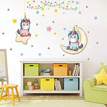 Kibi Unicorn Wall Sticker Unicorn With Stars Colourful Unicorns Wall Sticker Baby Room Wall Sticker Unicorn Girls Removable Wall Sticker Unicorn Children S Room Bedroom Wall Decoration Amazon De Baby