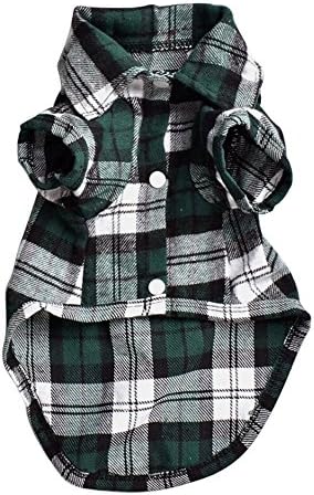 Quno Gentle Western Dog Plaid Polo Shirt T-Shirt ,Sweater Bottoming Shirt Matching ,Cat Puppy Grid Soft Cotton Clothes Leisure Cute Cozy Pet Costumes Green Small