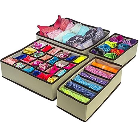 Brain Freezer J Foldable Fabric Drawer Dividers Beige 30x35x10