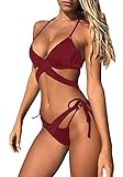 Huiyuzhi Womens Sexy Criss Cross Push up Cut Out Two Piece Swimsuit Strappy Bandage Bikini Set