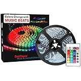 LED Strip Lights LED Lights Sync to Music 16.4Ft/5M LED Light Strip 300 LED Lights SMD 5050 Waterproof Flexible RGB Strip Lights IR Controller+12V 3A Power by DotStone