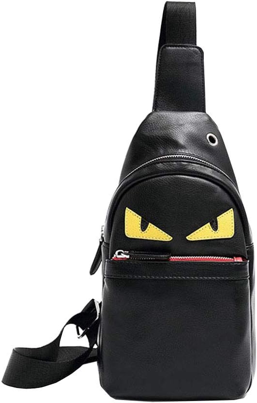 Mens Sling Bag Leather Chest Bag Shoulder Backpack Cross Body Travel,Rswsp (Black-Toothless)