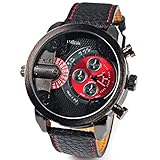 OYang Cool Men's Japan Quartz Movement Stainless Steel Round Dial With Black PU Leather Band Wristwatch