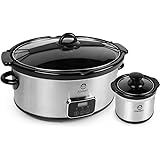 Ateken Slow Cooker 7 Quart Crock Digital Programmable with Clip-tight Lid for Easy Transport Stainless Steel Set Silver