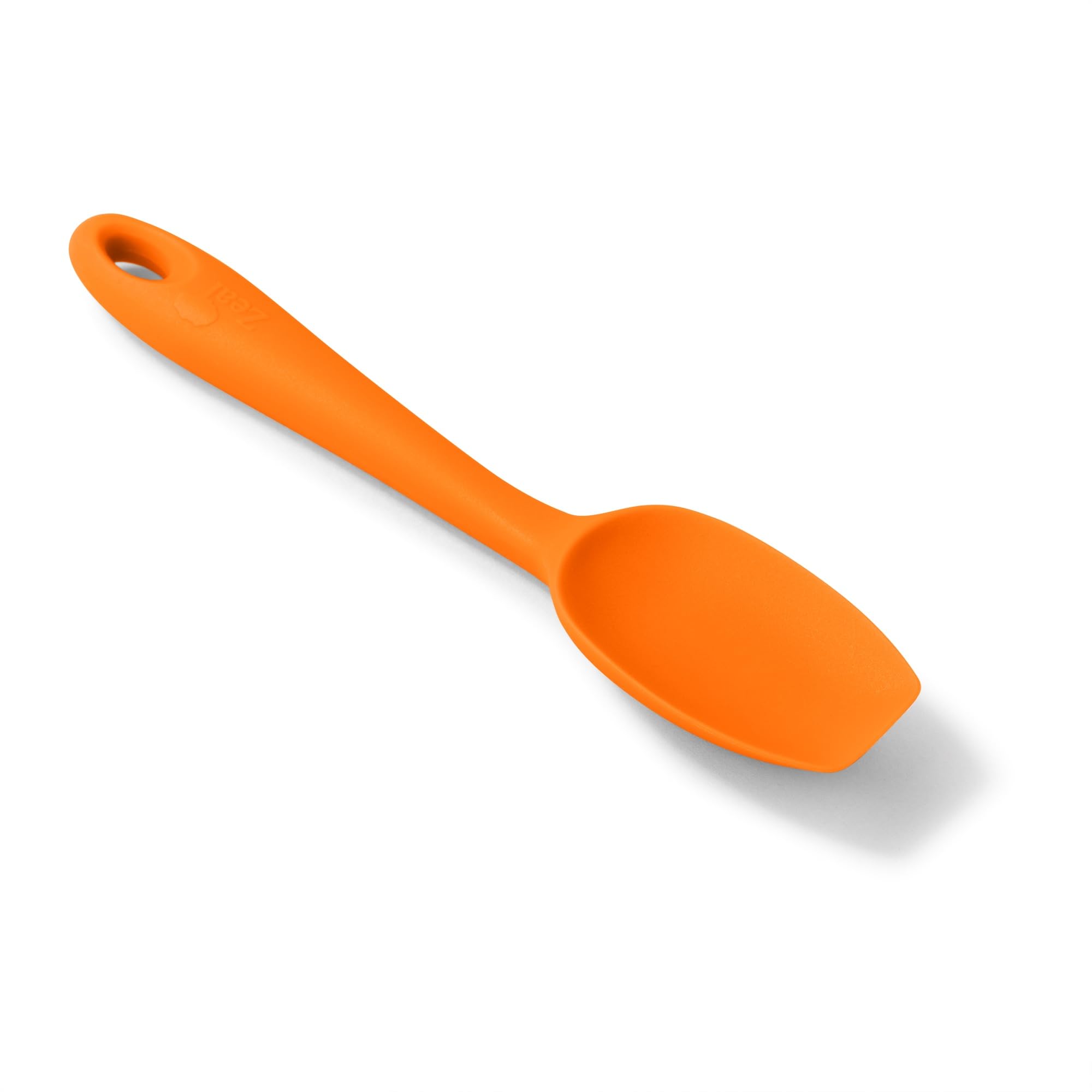 Zeal Silicone Spatula Spoon, Non-Stick Flat-Ended Cooking Spoon Spatula for Scraping, Scooping and Stirring – Odour and Stain Resistant, 20cm, Neon Orange