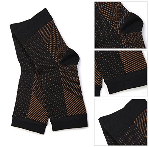 2pairs - Compression Socks Foot Sleeves, Plantar Fasciitis Ankle, Arch Braces & Supports (L/X-Large, Black & Copper)