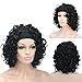Kalyss 3/4 Half Wig Women's Short Full Curly Premium Synthetic Hair Wig with Black Headband (Black 1B)