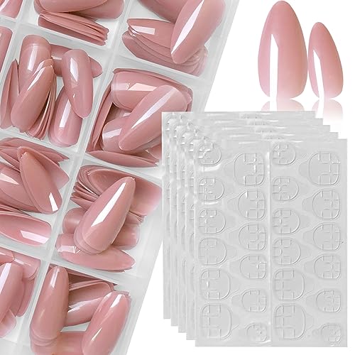 LoveOurHome 240pc Nude Almond Press on Nails Medium Fake Nails Nude Glue on Nails Short Stiletto Nails Press ons Full Cover Artificial Nail Tips Women Girls False Fingernail with Glue Adhesive Tabs - Image 3