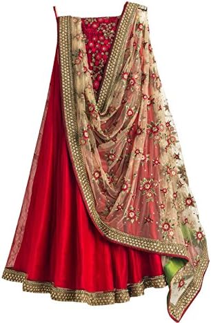 ShreeBalaji Enterprise Women's Lasko Silk Lehenga Choli Freesize Cream-Maroon