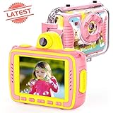 Oiiwak Kids Camera for Girls Gifts, Waterproof Kids Digital Video Camera Anti-Drop Children Selfie Action Toy Cameras 8.0MP 1080P 2.4 Inch Large Screen with Fill Lights, Pink