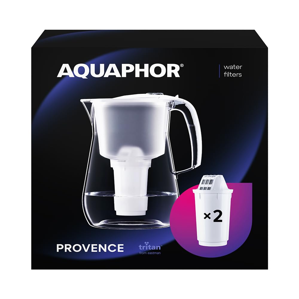 AQUAPHOR Provence White Water Filter Jug - Counter Top Design with 4.2L Capacity, 2 X A5 Filters with added Magnesium included, Reduces Limescale, Chlorine & Microplastics, Perfect for Families.