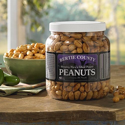 Bertie County Peanuts - Weeping Marys Ghost Pepper Hot and Spicy Peanuts - 30 Ounce Jar - Made From Blister Fried Peanuts