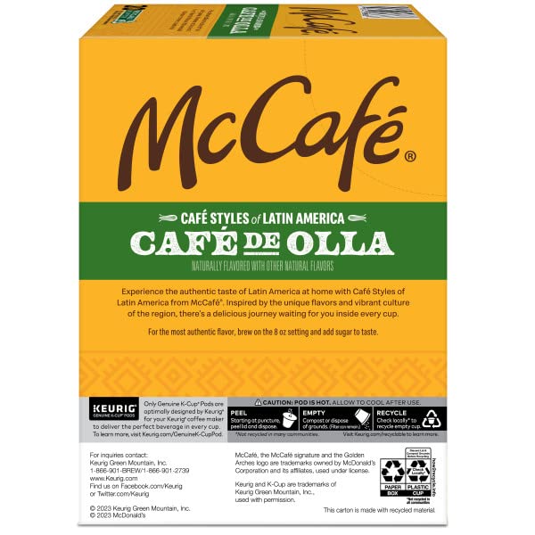MCCAFE CAFE STYLES OF LATIN AMERICA CAFE DE OLLA, KEURIG SINGLE SERVE K-CUP COFFEE PODS, 20 COUNT