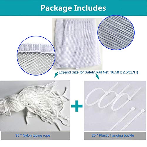 Child Safety Rail Net for Stairs, CuleedTec 16.5x2.5ft Balcony Protective Net for Kids Toys Pets, Anti-Fall Protection Net for Children, Indoor & Outdoor Rail Balcony Banister Stair Net,SGS Passed